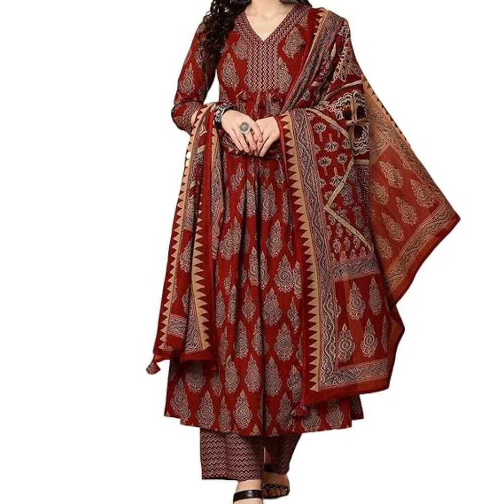 Women Viscose Printed Kurta Pant Dupatta Set